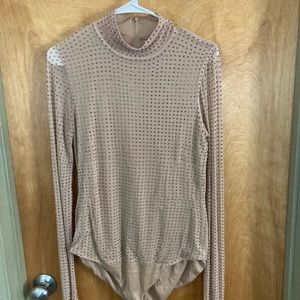 NWT Zara Bodysuit Womens Nude Silver Studded Mesh Size L